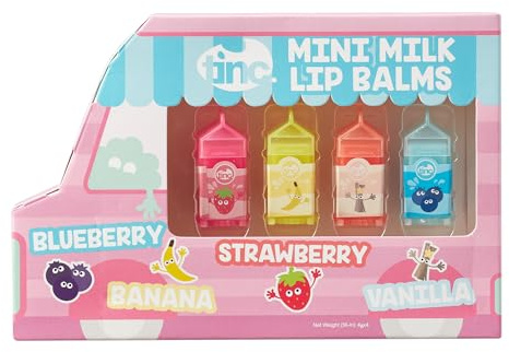 Tinc Baume à Lèvres, Format Mini Carton de Lait, S4 Hydratation Intense, Lot de 4, Saveur Lait Doux, Compact et Pratique pour Emporter Partout, Protection Longue Durée, Lèvres Douces