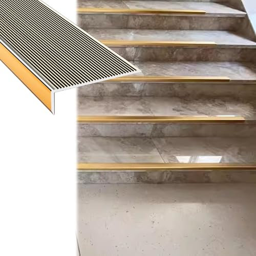 Treppenkantenprofil Treppenkantenschutz für Innen- und Außenbereiche, Schneidbare Übergangsleiste für Fliesen, Holz und Marmortreppen, Treppenkantenschutzleisten aus Aluminiumlegierung(Gold,1PC)