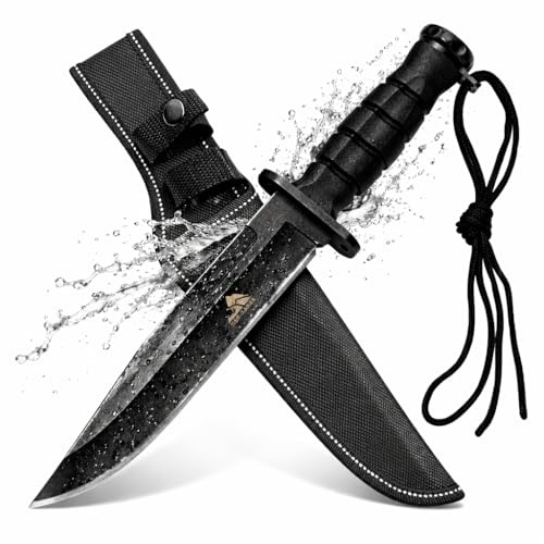Krollmann GER-SABER Jagdmesser feststehend (31,5 cm) – XXL Bowiemesser & Outdoor Messer inkl. Gürtelholster – Robustes Survival Fahrtenmesser & Kampfmesser für Bushcraft & Camping