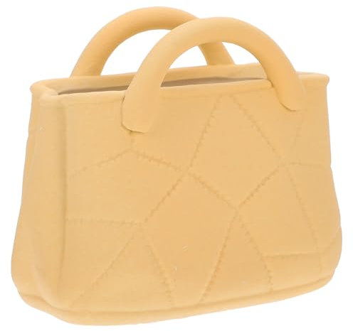 HAMPPLIES Jarrón de Cerámica Forma de Bolso Vintage, Tamaño Mediano, Color Madera Amarilla, Hidropónico, para Decoración de Escritorio y Hogar, Florero Decorativo Elegante para Sala