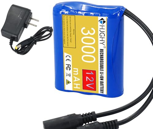 HJGHY Batería de Litio de 12 V, 1800 mAh, 2000 mAh, 2500 mAh y 3000 mAh, reemplazable, con luz LED de 12 V, con Cargador y Enchufe de CC.,12v3000mah