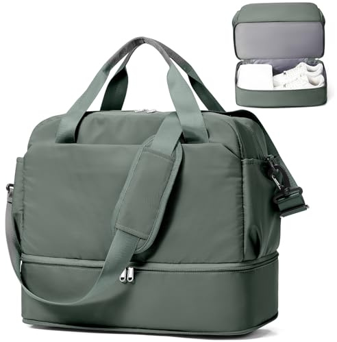 Resväska Duffelväska dam 40x30x20 Ryanair Handbagageväska Sportväska Weekendväska Badväska Vattentät resväska Duffelväska Fitnessväska Träningsväska Sjukhusväska med skofack,C03 Grön