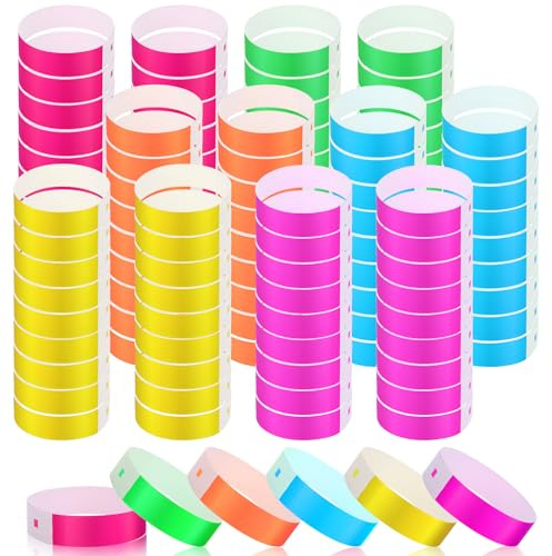 Oungy 1200 Pcs Wristbands for Events, Colorful Wrist Bands for Event, Waterproof Paper Wristbands Adhesive Entrance Wrist Bands Paper Bracelets for Event Music Festival Party (6 Colors)