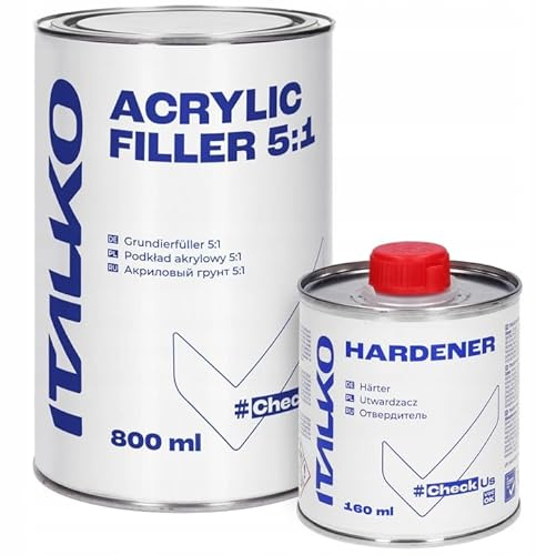ITALKO Acrylfüller 2K mit Härter 960ml Set – Weiß Grau Graphit Schwarz – Füllgrundierung für Auto Karosserie Lack – Acrylgrundierung 5:1 schnell trocknend schleifbar