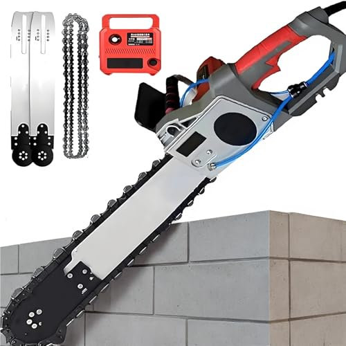AUTUMFLATGAO Tronçonneuse à Béton, Tronconneuse Electrique, Scie Annulaire Haute Fréquence, avec Anti-Poussière Alimenté par Eau, 2 Chaînes/2 Guides-Chaînes, pour Granit Et Béton Armé,35cm