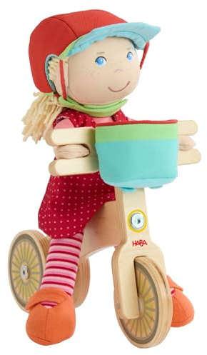 HABA Annelie Balance Bike Set - Doll Set with Annelie Doll, Wooden Wheel, Bicycle Helmet and Basket, for Children from 18 Months - 2011906001