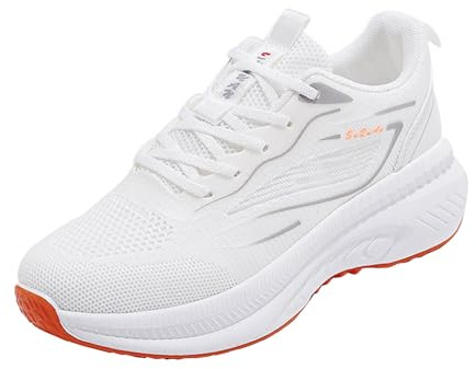 Chaussures de course pour femme - Chaussures de sport avec lacets - Respirantes - Chaussures de jogging légères - Chaussures de marche - Gym - Fitness - Chaussures de course, Blanc., 38 EU
