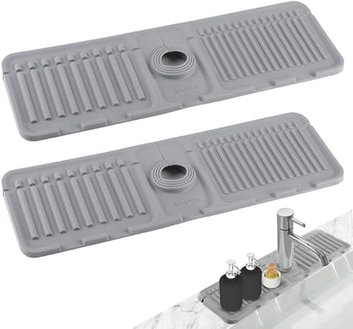 Pack of 2, Kitchen sink splash guard| 40x12 cm Silicone Faucet Mats for 3.5-6cm Sink Splash Guard Drying Mat for Kitchen| Drying Pad Faucet Draining Pad (Grey)