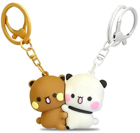 Fakcrkun 2Pcs Bubu and Dudu Anime Keychain, Magnetic Matching Kawaii Keychain for Boyfriend Girlfriend Couples Valentine's Day Gifts, Cute Cartoon Keyring for Bag, Purse, Car Keys