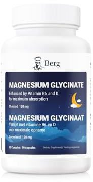Berg Magnesiumglycinat 400 mg – 120 mg elementärt Magnesium, Vitamin D3, B6 & Zink – 90 Kapslar – 3 Månaders Förråd
