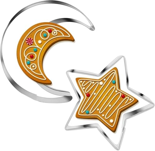 Star Cookie Cutter and Moon Cookie Cutters, 2PCS Stainless Steel Cookie Cutters Sandwich Cutters Fondant Donut Cutters, Cookie Molds for Kids Breakfast
