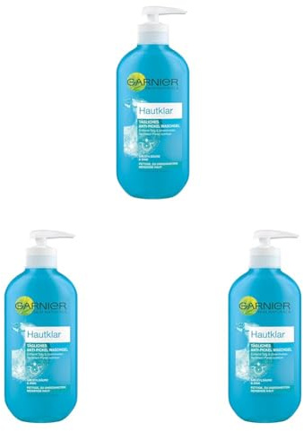 Garnier Hautklar Gesichtsreinigung für unreine Haut, Porenverfeinernd, Mit Salizylsäure und Zink, Tägliches Anti-Pickel Waschgel für das Gesicht, 1 x 200ml (Packung mit 3)