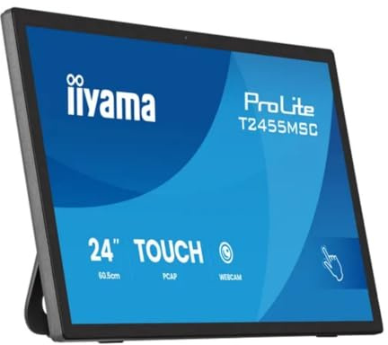 iiyama Prolite T2455MSC-B2 Full-HD IPS PCAP Touchscreen-Monitor | 60,5 cm, 23,8, 120Hz, 10 Punkt Multitouch, HDMI, DP, USB3.2, Webcam, Mikrofon, Lautsprecher, 7H, Anti-Fingerprint, schwarz