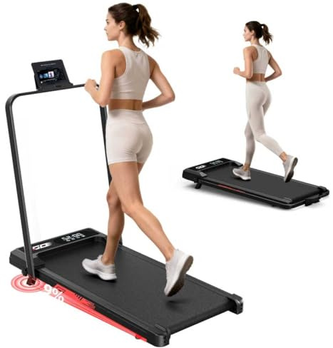 Tapis de Course Pliable 4 en 1 avec Pente 9%, Tapis de Marche Électrique 1-10 km/h, Moteur sans Balais Silencieux 3,0 CV, Walking Pad, Charge Max. 140 kg, Écran LED, Télécommande, Amorti Antichoc