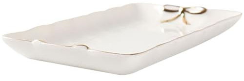 Homoyoyo Plateau Céramique Blanc Doré pour Bijoux, Décoratif | Bagues et Colliers, Design Élégant Moderne, Usage la Cuisine ou Salon