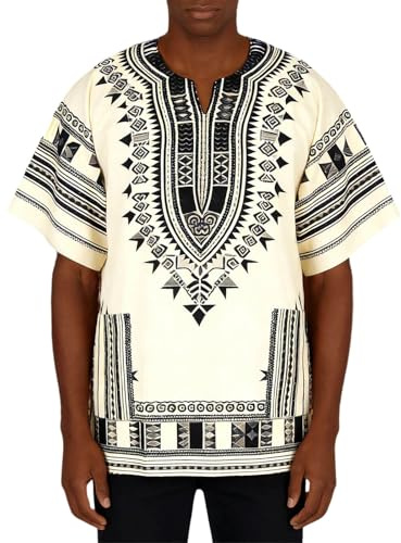 Générique Chemise Africaine pour Homme - Dashiki Africain - Chemise en Coton Unisexe - Festival Tribal, bohème, Hippie, Caftan - Unisexe - Haut Traditionnel avec imprimé Africain - Robe Courte