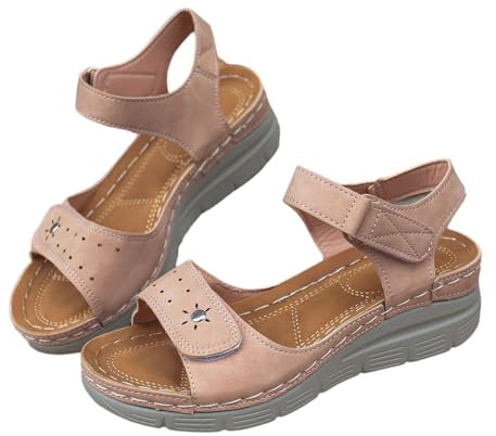 Sandalias ortopédicas para mujer, con soporte de arco, cuña para caminar, correa ajustable al tobillo, ajuste ancho, puntera abierta, cómodas, de verano, zapatos casuales para vacaciones, Pink, 37 EU