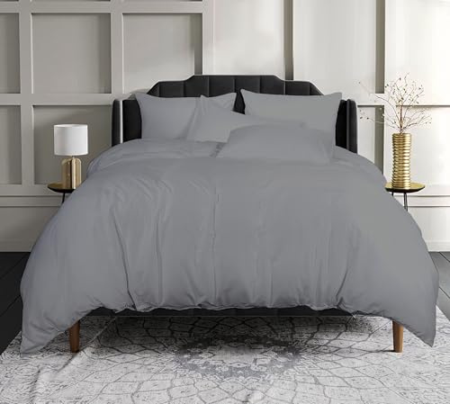 sleepdove® LUXURY EGYPTIAN COTTON 200 COUNT BEDDING SETS DUVET COVER SET (QUILT COVER WITH PILLOW CASES (Double, Grey)