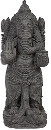 Ciffre Ca. 60cm bis 65cm Ganesha Stein Buddha Antik Look Hindu Massiv Steinfigur Skulptur Feng Shui Garten Deko Wetterfest Lava Stein aus Bali STB11