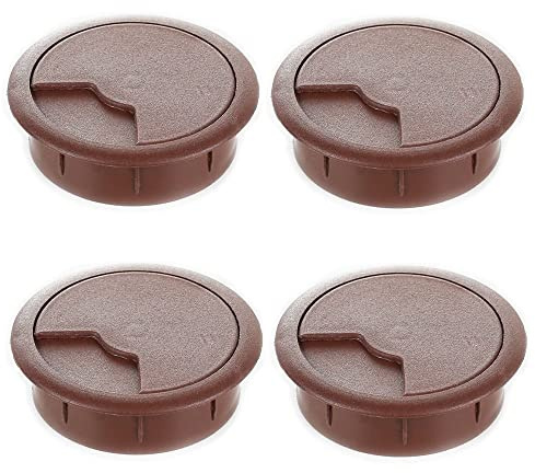 sossai® Pasacables Redondos | Juego de 4 | KDM2 | Color: Marron | Diámetro: 80 mm | Material: plástico (Hecho en EU)