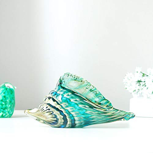 Hand Blown Glass Conch Shell Figurine Modern Home Decor Ornament | Handmade art glass seashell sculpture with coastal style. Ideal for bookshelf, desk, or living room. A lovely gift for her.