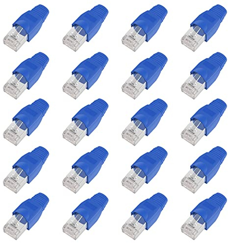ShipeeKin 20x Skärmade RJ45-kontakter | CAT5e CAT5 CAT6 Cat6e Crimp-kontakt UTP STP 50U Förgylld LAN-kabelkontakt med silikonskydd(Blå)