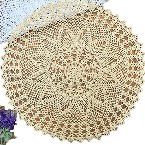 Yizunnu Runde handgefertigte Häkel-Tischdecke, Baumwolle, Spitze, Tischdeckchen, Hochzeit, Party, 60 cm