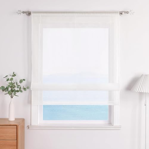ESLIR Raffrollo, Küche Raffgardine mit Tunnelzug, Milchweiß BxH 140x155cm | Bändchenrollo, Voile Gardinen Transparent, 1 Stück