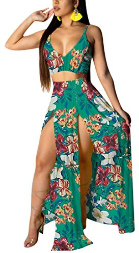 Conjunto sexy de 2 piezas para mujer, vestido de gasa con tirantes y cuello de pico pronunciado, sujetador corto con abertura alta, vestido largo y falda