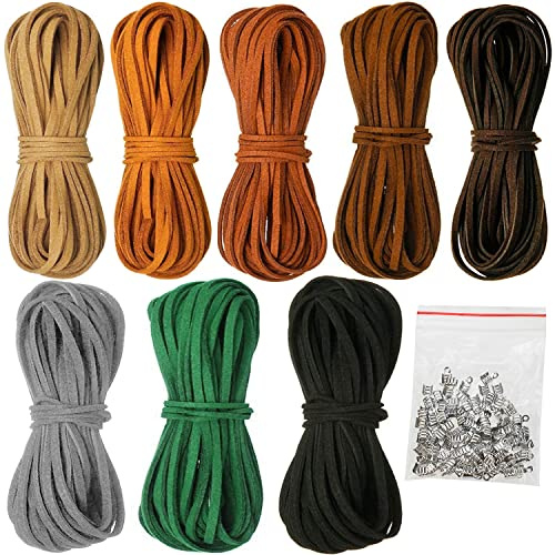 LBING Lederband Lederschnur 5M x 3mm mit 100pcs Schnurenden | Leder Schnur Faux 8 Stück für Halskette Armbänder DIY Schmuck Handwerk Modeschmuck-Anhänger