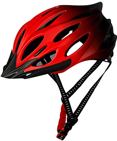 Casco da bici per adulti, con luce, regolabile, per uomo, donna, ragazzi, con cuscinetti di ricambio e visiera staccabile, leggero, per pendolari, scooter urbano, MTB, mountain bike, rosso