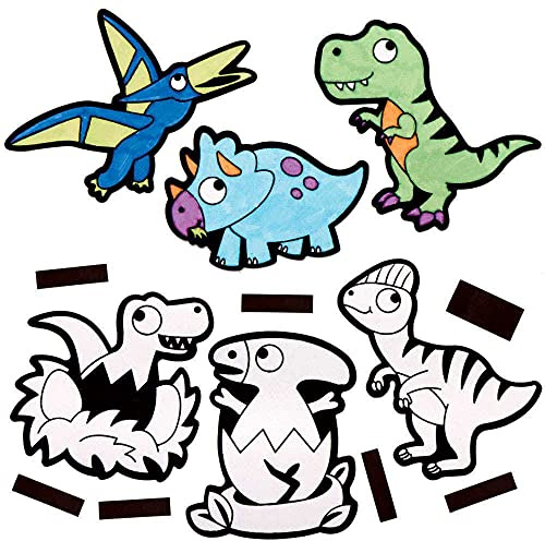 Baker Ross FC805 Dinosaurier Magnete zum Basteln - 15 Stück, Magnete Bastelsets für Kinder, Kühlschrankmagnet für Kinder