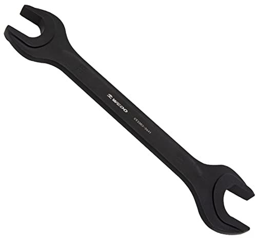 WEDO Chiave a forchetta doppia con estremità aperta, 40 chiavi a forchetta, in acciaio al cromo vanadio, con angolo aperto, 46 x 50 mm, lunghezza 420 mm, nero, DIN 894, punzonata una volta