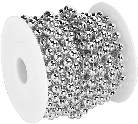 Perlenband Perlenkette Perlengirlande 8 Mm, Perlengirlande Für Den Weihnachtsbaum, Christbaumschmuck Perlenband, Ziergirlande Für Weihnachtsbaum, Hochzeit, DIY-Dekoration, 10 M(Silber)