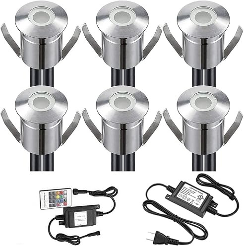 SUBOSI 6er RGB Led Einbaustrahler aussen 0.5W Ø22mm IP67 DC12V Treppen Bodeneinbauleuchten Aussen Wasserdicht Einbaustrahler Terrasse Hochwertiger Edelstahl