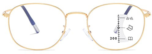 MAGIMODAC Herren Damen Multifokale Lesebrille Metall Lesehilfe Sehhilfe Blaulichtfilter UV400 Anti Blaues Licht Blockieren Computer Bifokale Brillen Lesebrillen(Golden 2.5)