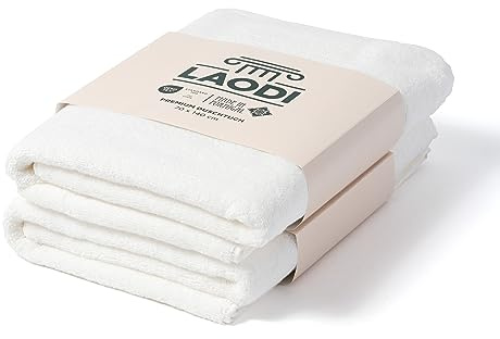 LAODI Premium Duschtuch Set 2er 70x140 cm aus 100% Baumwolle – 570 g/m², saugfähig & weich – Made in Portugal, Reinweiß