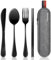 Travel Utensils with Case, Quatish Portable Silverware Set for Work, Stainless Steel Reusable Travel Cutlery Set, Fork and Spoon Set for Camping, Picnic, Gadgets, Lunch Box for Men, Black
