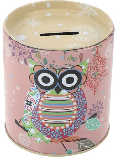 SEWACC Piggy Bank Owl Pattern Coin Jar Tinplate Kids Money Bank Round Money Tin Cute Home Table Decor Gift for Boys Girls Savings Habit