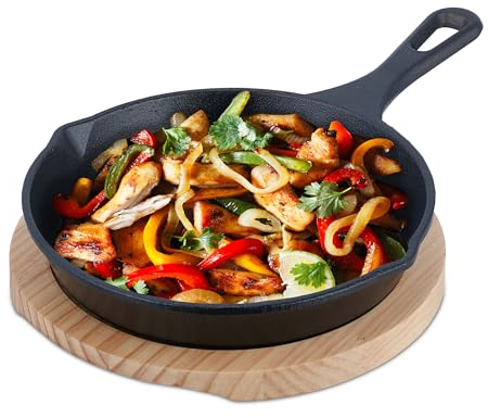 Relaxdays Poêle à Frire avec Planche de Service, Ronde, pour cuisinière et Grill, D : 20 cm, Fonte, Anthracite