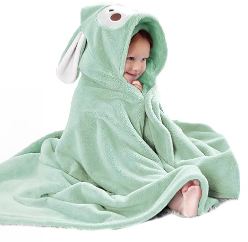 decalsweet Badetücher Badehandtuch Kinder, Groß Geschmeidigkeit Besonders Saugfähig Kapuzen-Babybadetuch, Korallfleece-Kinderhandtuch für Bademantel Jungen Mädchen, 70 x 140 cm (Grün)