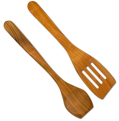 SOHFA Pfannenwender Holz Kochlöffel Set 2 Stück (30cm) - Pfannenwender und Kochlöffel - Küchenhelfer Set Holz Extra Lang - Holzspatel Küche Hitzebeständig - Kochbesteck Made in EU