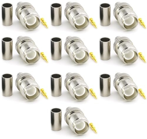 Connettore femmina RP-TNC per RG58 LMR195 RG303 RG141 RG142 RG400 cavo coassiale RF RPTNC a crimpare Jack Bulkhead placcato in nickel, connettore femmina inverso polarity TNC (pin maschio), confezione