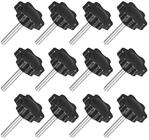 sourcing map 12Pcs M4 x 25mm Star Knobs, Plastic Hex Shaped Clamping Knob Screw Hand Tightening Replacement Knob for Umbrella Base Replacement knob