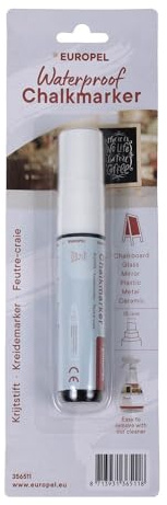 Europel Water Resistant Chalk Marker White 3 mm Tip Liquid Chalk Pen for Indoor and Outdoor Use Blackboards Windows Signs Menus for Restaurants Cafes Retail and Office