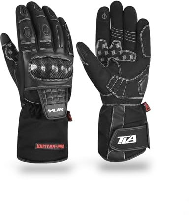TLA Yuk Gants Moto d'hiver imperméables,Protection des articulations,homologués CE,Unisexes Hommes/Femmes,Gants de Moto et de Scooter,Rembourrage avec Membrane de Protection pour Temps Froid(Noir,S)