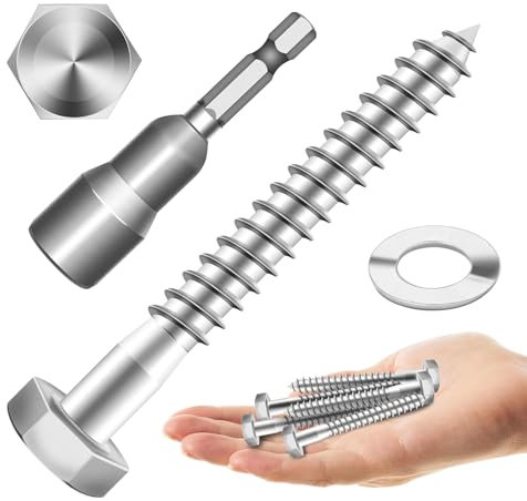 Dayalo 10 Stück M6x60 Sechskant Holzschrauben mit Unterlegscheiben, Sechskantschrauben, Außensechskantschrauben, Wiener Schrauben Edelstahl A2 V2A - DIN571, Hochleistungs Zugschrauben, Teilgewinde
