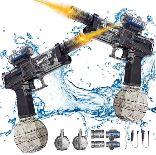 Elektrische Wasserpistole Große Reichweite, Ultimate Battle Blaster Automatische Wasserpistole mit Interaktiver Beleuchtung, Wasserpistole für Erwachsene und Kind, Sommer Water Gun (Schwarz * 2 PCS)