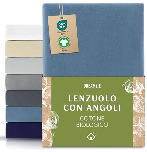 Spannbettlaken 180x200cm - 200x200 cm | Premium 150 g/m² 100% Biobaumwolle Jersey Oeko-Tex | Spannbetttuch Blau | Dreamzie