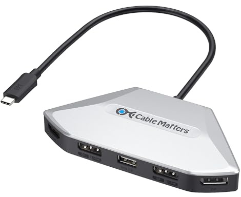 Cable Matters Adaptador MST USB-C 4K para 4 Pantallas, PD 140 W | 1x DisplayPort 2.1, 1x HDMI 2.1 y 2x puertos HDMI/DisplayPort de doble función, compatible con USB4 y Thunderbolt 4/5